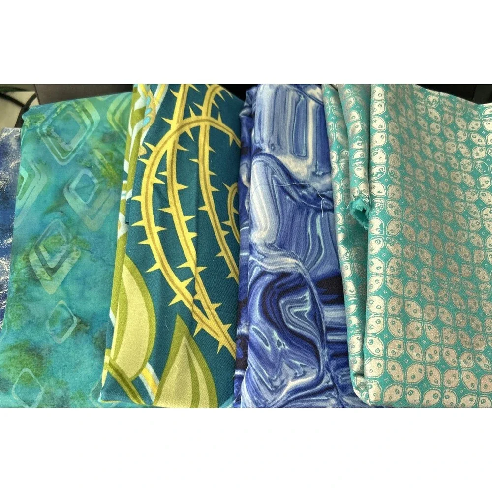 Shades Of Blue & Green Quilting Cotton Fabric Textile Art Lot 15 Pc